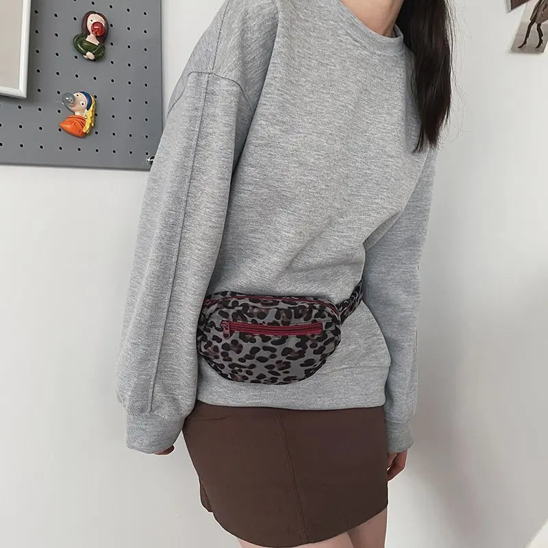 Leopard Print Chest Bag For Women Belt Phone Pouch Casual Canvas Waist Bag