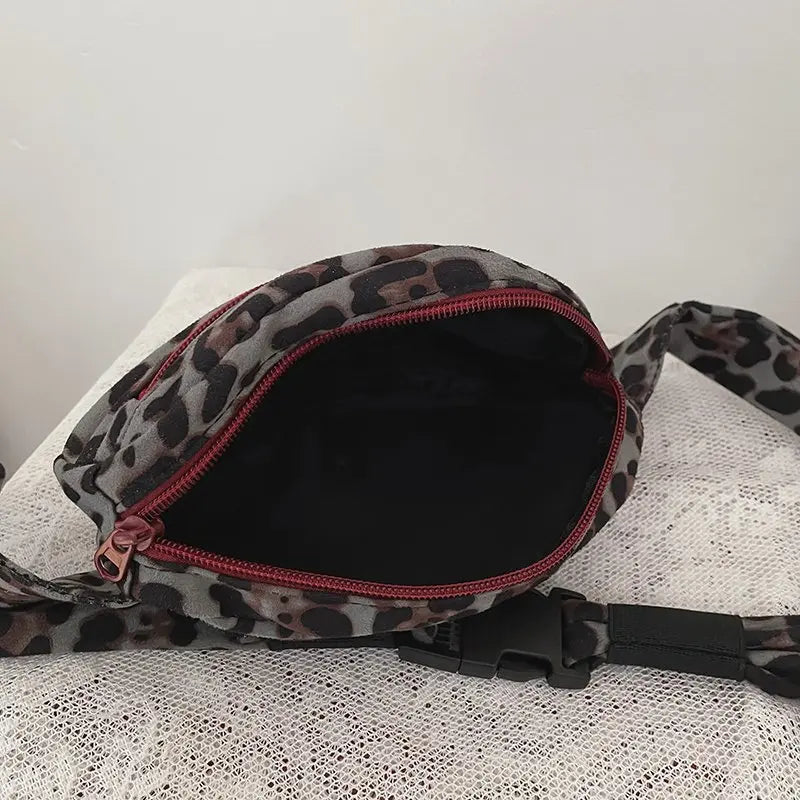 Leopard Print Chest Bag For Women Belt Phone Pouch Casual Canvas Waist Bag