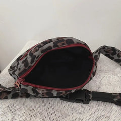 Leopard Print Chest Bag For Women Belt Phone Pouch Casual Canvas Waist Bag