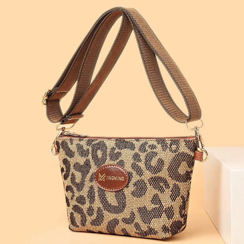 Leopard Print Leather Shoulder Bag Women Crossbody Handbag Messenger Bag