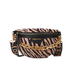 Leopard Print Chain Fanny Pack Belt Pouch Women's PU Leather Waist Bag