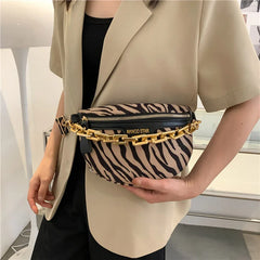 Leopard Print Chain Fanny Pack Belt Pouch Women's PU Leather Waist Bag