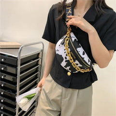 Leopard Print Chain Fanny Pack Belt Pouch Women's PU Leather Waist Bag