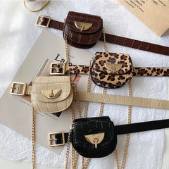 Leopard Print Waist Pack Bag Fanny Pack Chain Pouch Travel Female