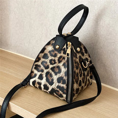 Leopard Print Women Shoulder Bag PU Leather Triangle Mini B