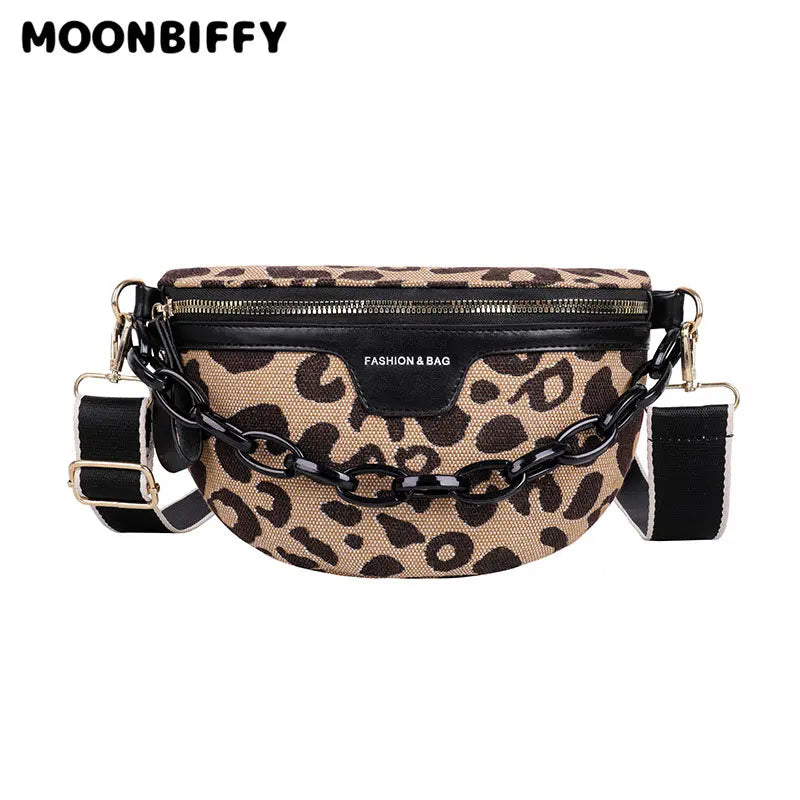Leopard Print Zipper Waist Bag Women's Casual Vacation Chest Bag
