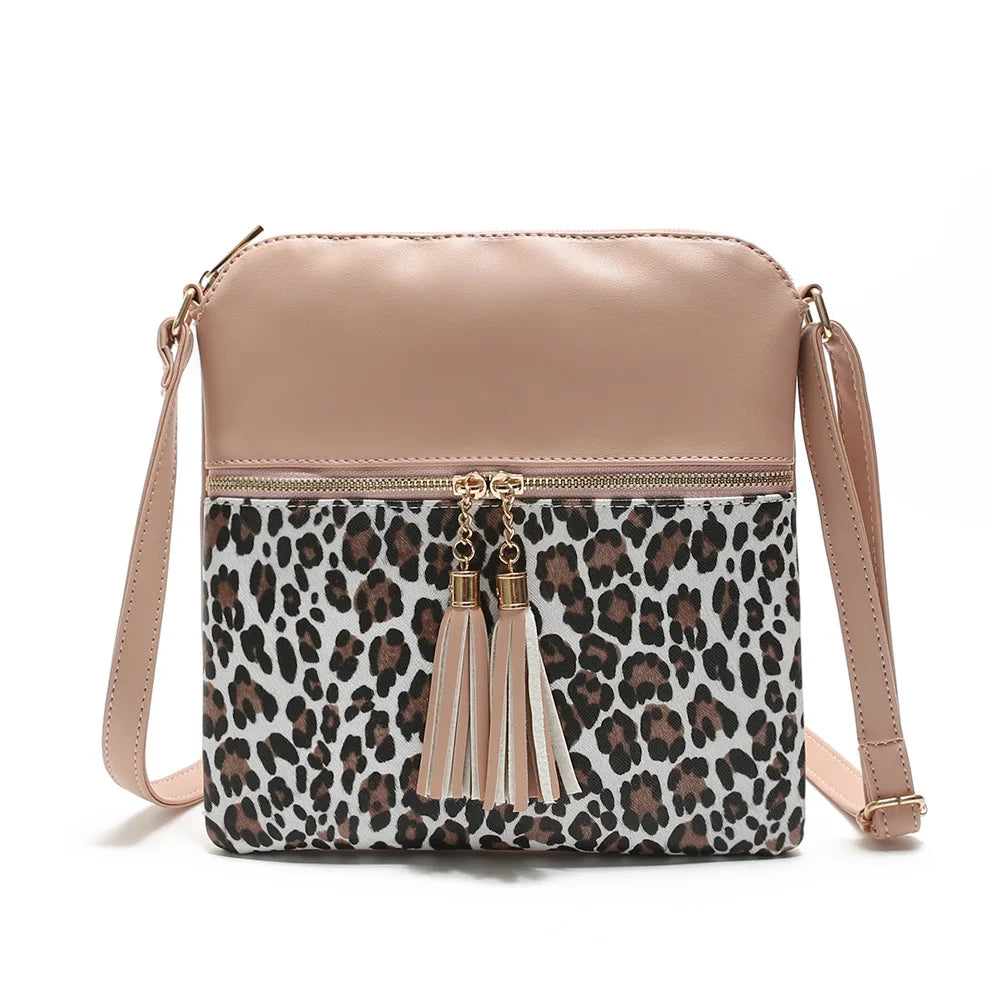 Leopard Print Tassel Crossbody Bag for Women