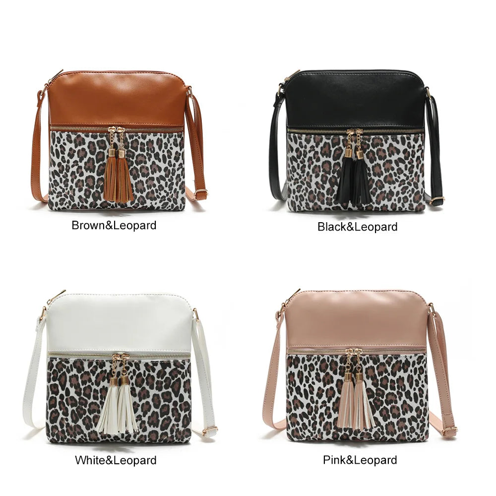 Leopard Print Tassel Crossbody Bag for Women