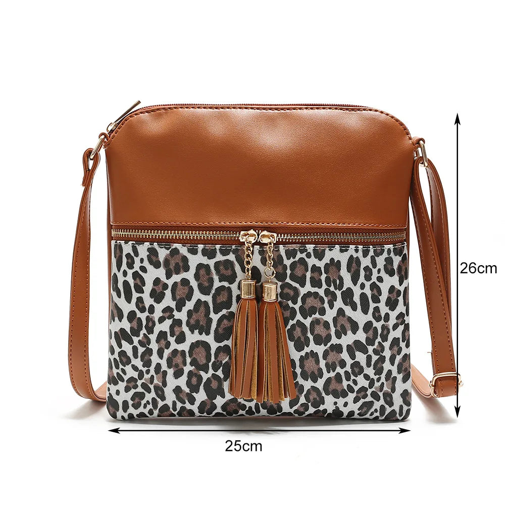 Leopard Print Tassel Crossbody Bag for Women
