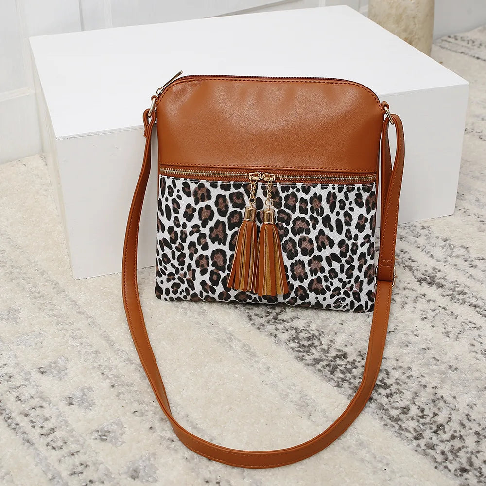 Leopard Print Tassel Crossbody Bag for Women