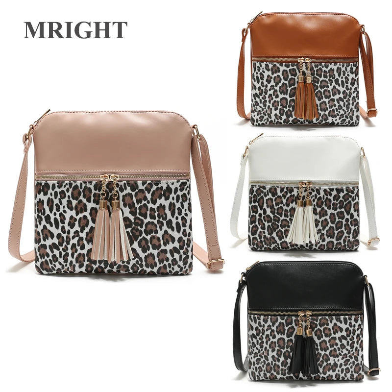 Leopard Print Tassel Crossbody Bag for Women