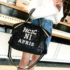 Leopard Sequin Women Handbag High-capacity Travel Bag Letter Large Shoulder Bag