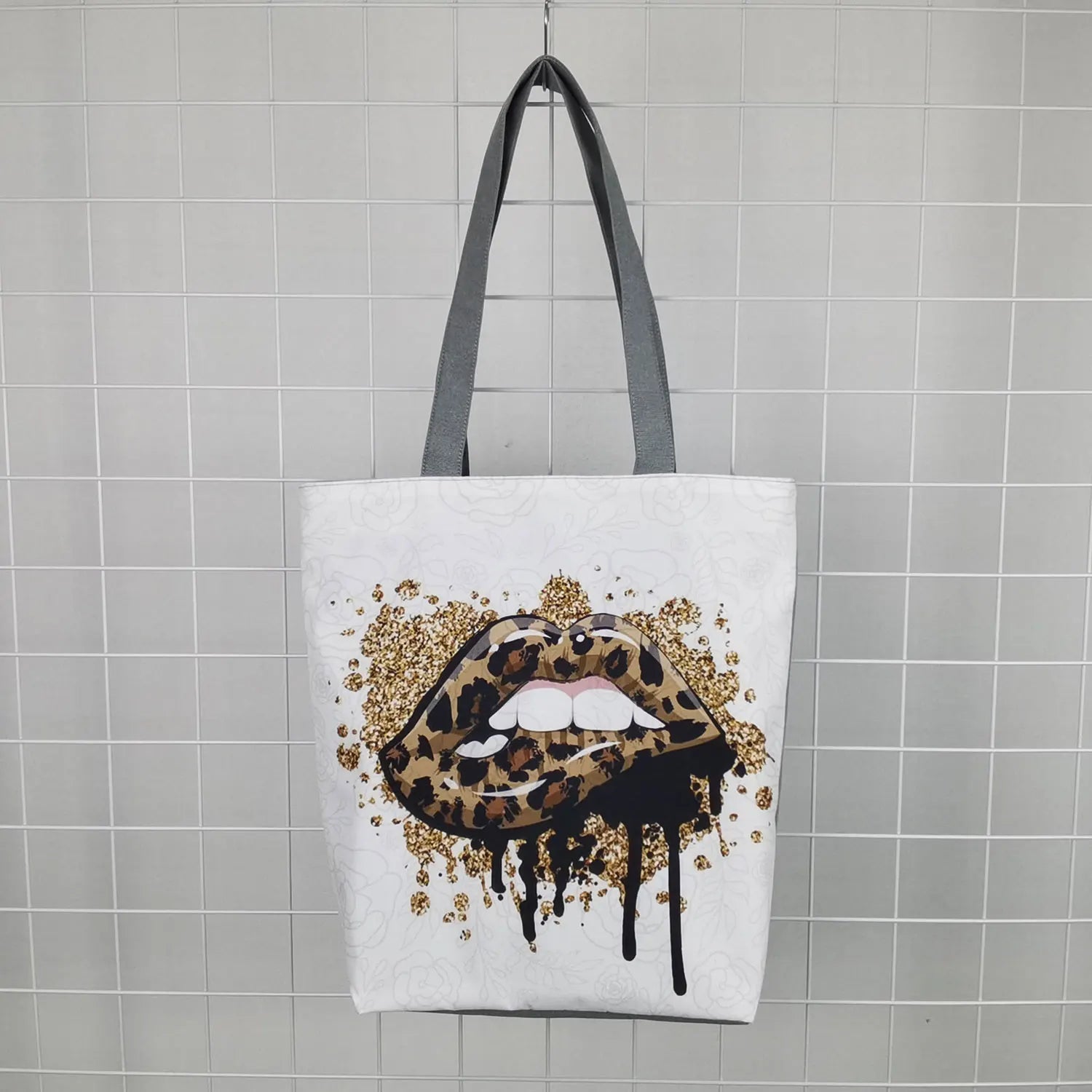 Leopard Sexy Lips Print Handbags Women Shoulder Bags High Capacity Beach Tote