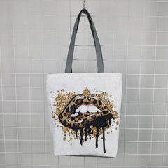 Leopard Sexy Lips Print Handbags Women Shoulder Bags High Capacity Beach Tote