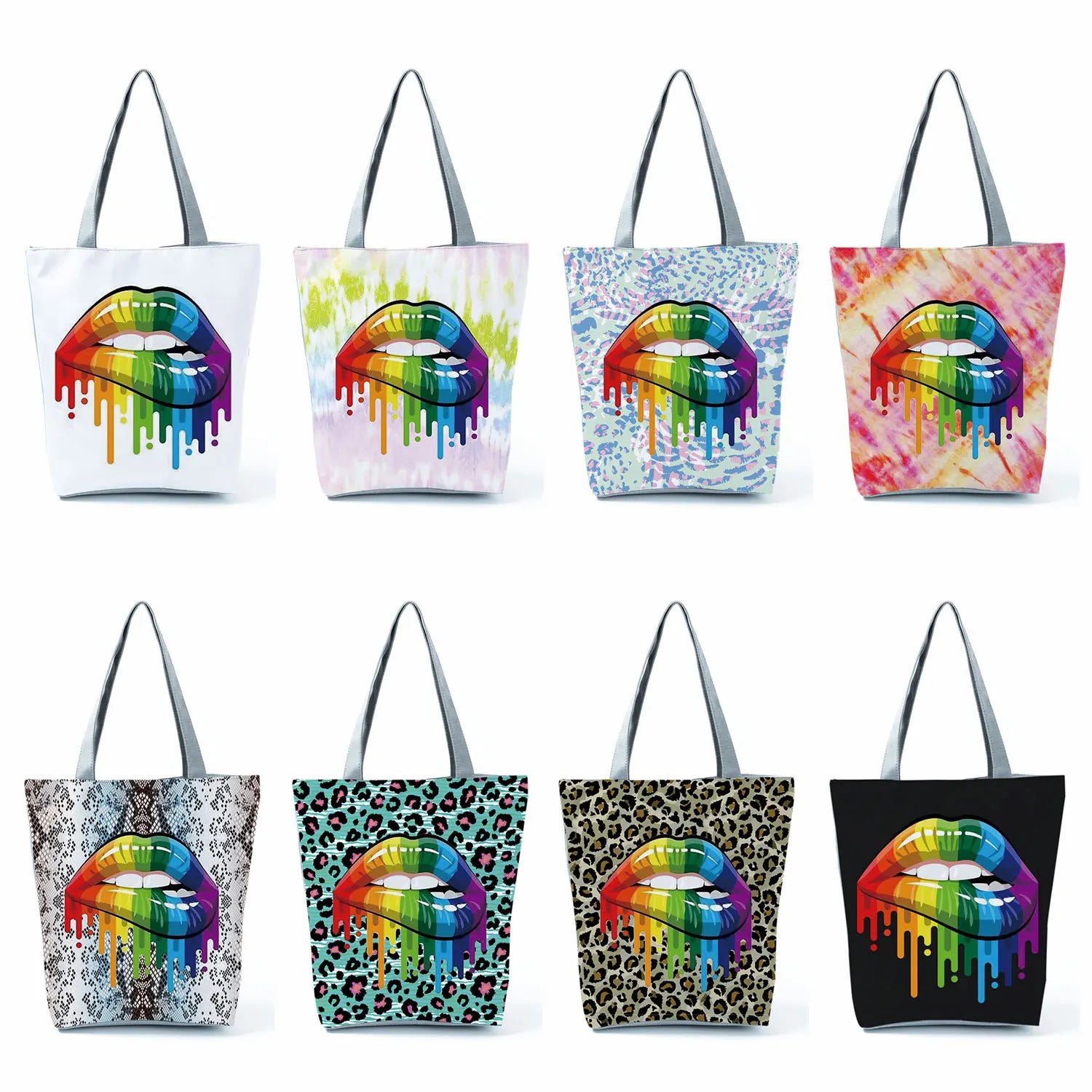 Leopard Sexy Lips Print Handbags Women Shoulder Bags High Capacity Beach Tote