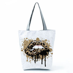 Leopard Sexy Lips Print Handbags Women Shoulder Bags High Capacity Beach Tote