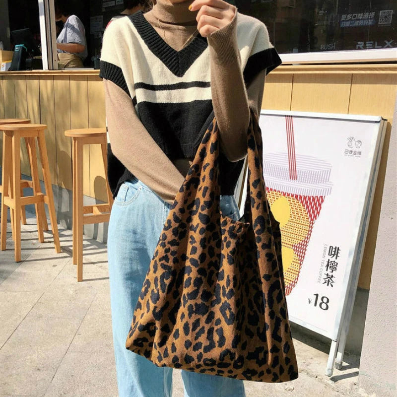Leopard Shoulder Bag Large Capacity Street Casual Women's Corduroy