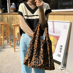 Leopard Shoulder Bag Large Capacity Street Casual Women's Corduroy