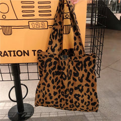 Leopard Shoulder Bag Large Capacity Street Casual Women's Corduroy