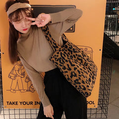 Leopard Shoulder Bag Large Capacity Street Casual Women's Corduroy