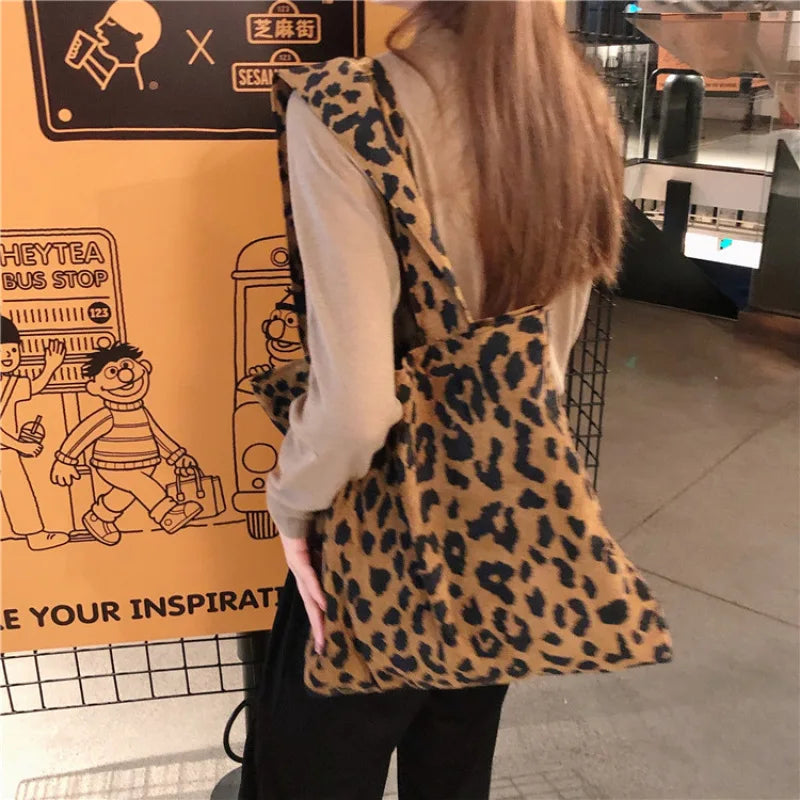 Leopard Shoulder Bag Large Capacity Street Casual Women's Corduroy