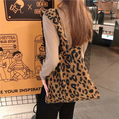 Leopard Shoulder Bag Large Capacity Street Casual Women's Corduroy