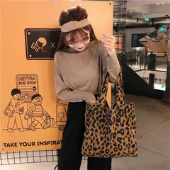 Leopard Shoulder Bag Large Capacity Street Casual Women's Corduroy