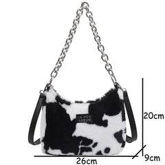 Leopard Stripes Small Faux Fur Tote Bag Women Winter Crossbody Handbags