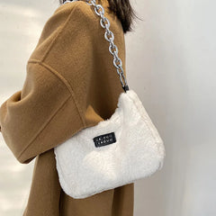 Leopard Stripes Small Faux Fur Tote Bag Women Winter Crossbody Handbags