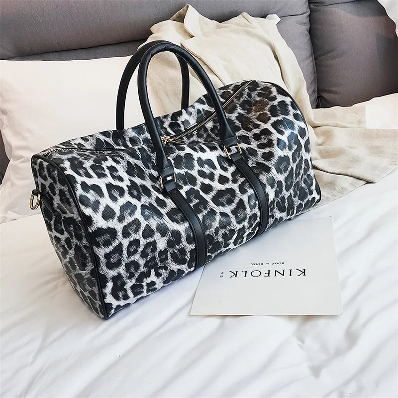 Leopard Style Travel Bag Men Fitness Waterproof Handbag Female Sports Shoulder B