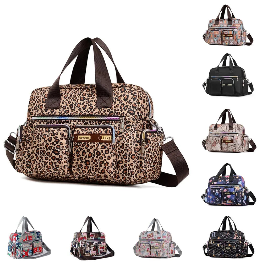 Leopard Women Handbag Nylon Luggage Bags Flower Print Travel Duffle Bags