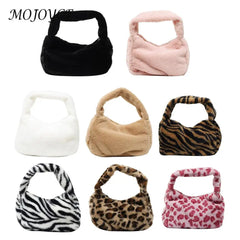 Leopard/Zebra Print Shoulder Bag Soft Plush Travel Tote Handbag