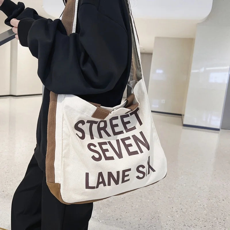 Women's Letter Canvas Crossbody Bag Tote Shopping Eco Bag