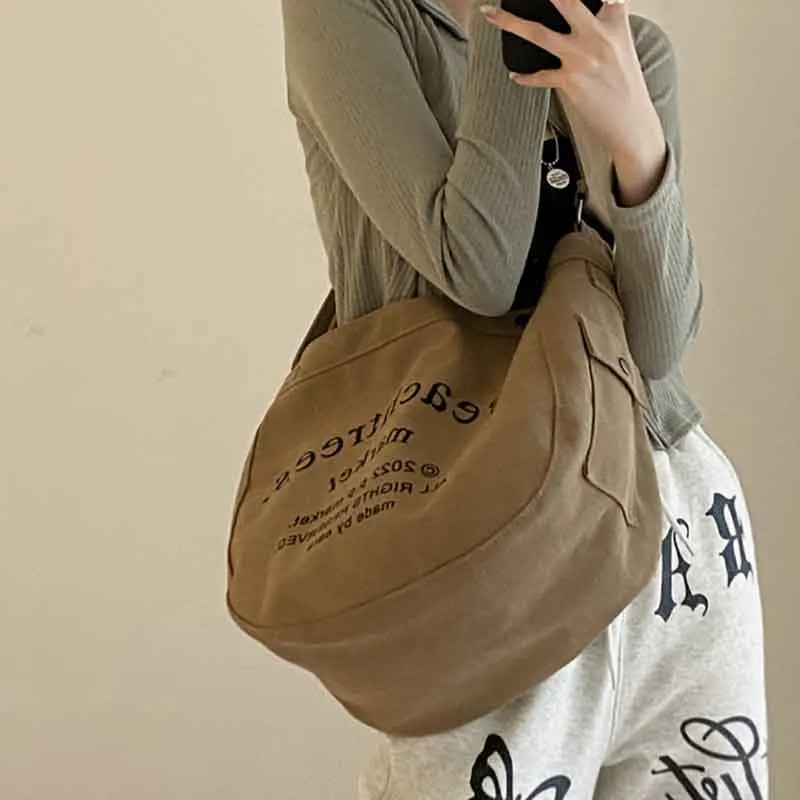 Letter Canvas Large-capacity Tote Bag Soft Texture Light All-match Messenger