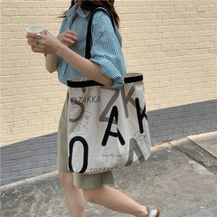 Letter Canvas Women's Shoulder Bag Large Capacity Girls Book Tote Handbags