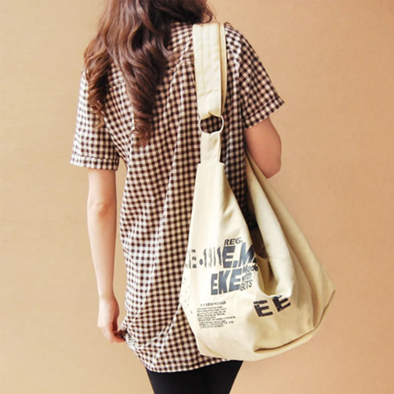 Letter Women Canvas Shopping Shoulder Bag Female Crossbody Bags