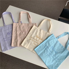 Letter Embroidered Women Canvas Shoulder Bag Large Capacity Ladies Shopper Bag