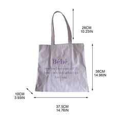 Letter Embroidery Canvas Shoulder Bag Women Girls Student Book Tote Handbag