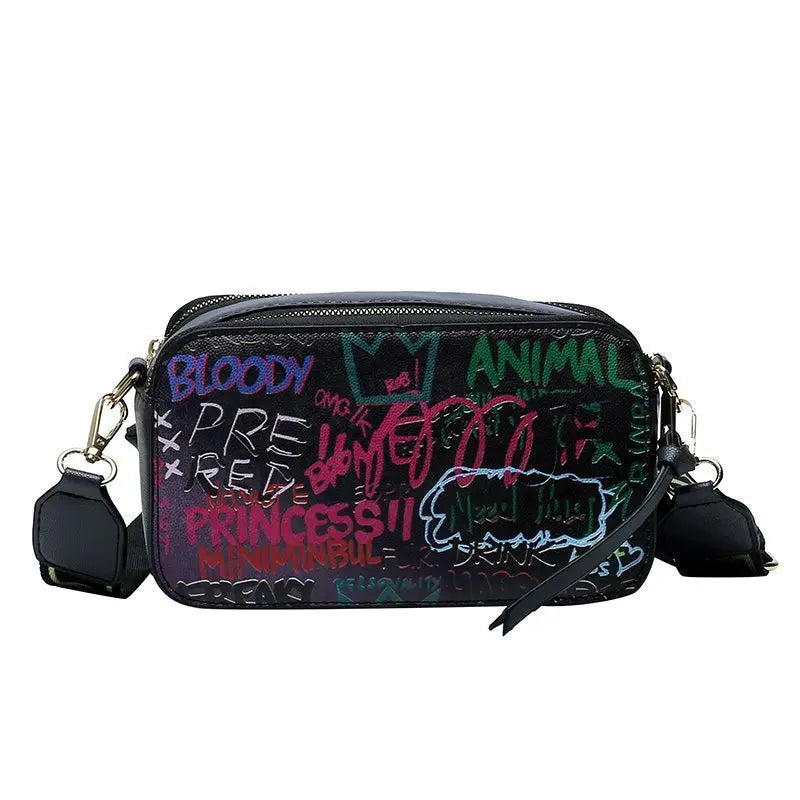 Letter Graffiti PU Leather Crossbody Bag for Women