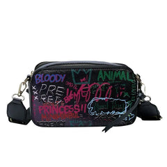 Letter Graffiti PU Leather Crossbody Bag for Women