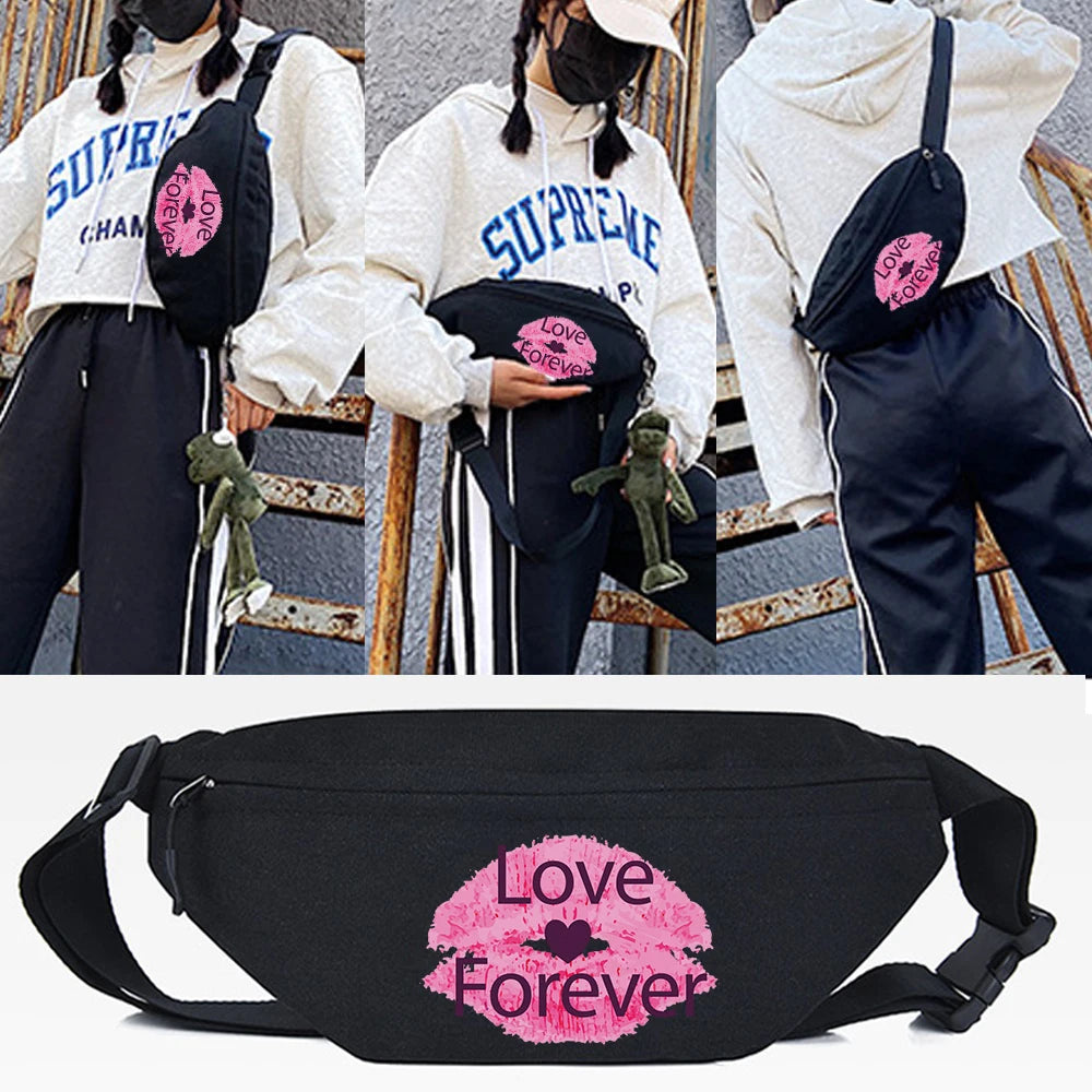 Lip Printing Waist Bag Canvas Large Capacity Chest Pack Storage Ba