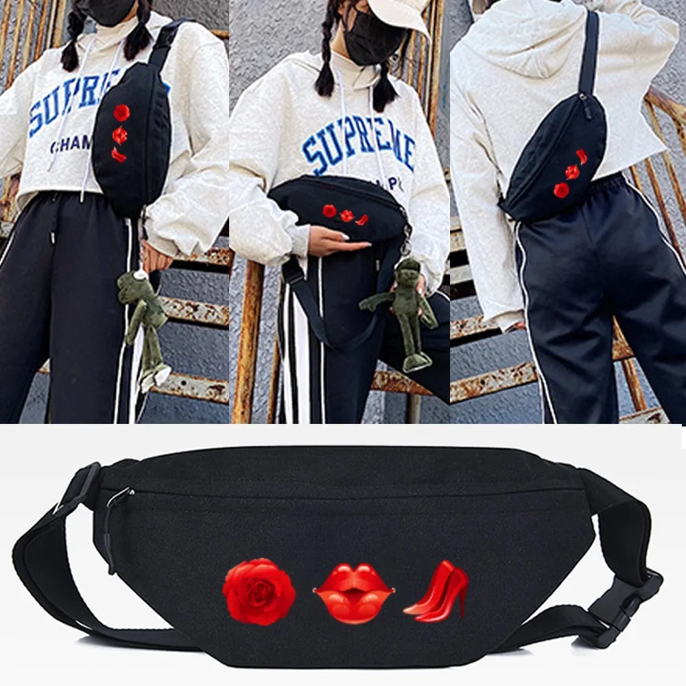 Lip Printing Waist Bag Canvas Large Capacity Chest Pack Storage Ba
