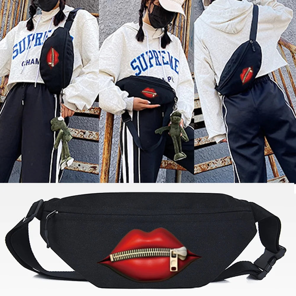 Lip Printing Waist Bag Canvas Large Capacity Chest Pack Storage Ba