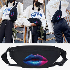 Lip Printing Waist Bag Canvas Large Capacity Chest Pack Storage Ba
