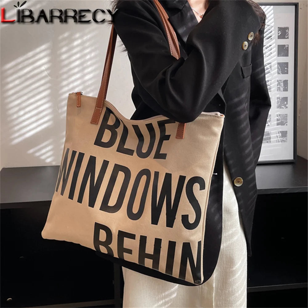 Letter Pattern High Canvas Women's Bag Large Capacity Ladies Shoulder Bag