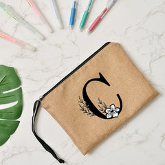 Letter Print Women Cosmetic Bag Makeup Bag Classic Organizer Bag Linen Zipper