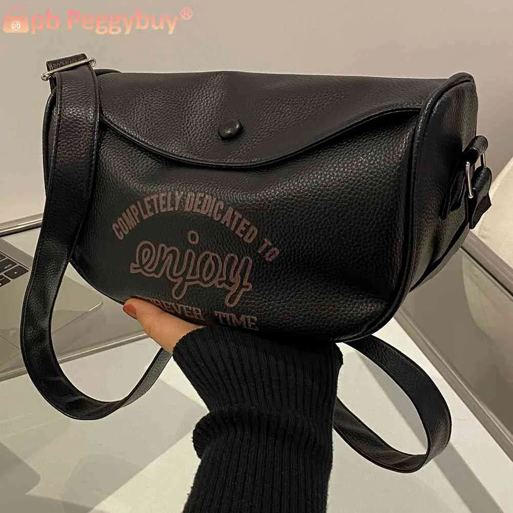 Letter Printed Crossbody Bag PU Leather Soft Large