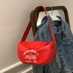 Letter Printed Shoulder Bag PU Leather Casual Soft Large Capacity