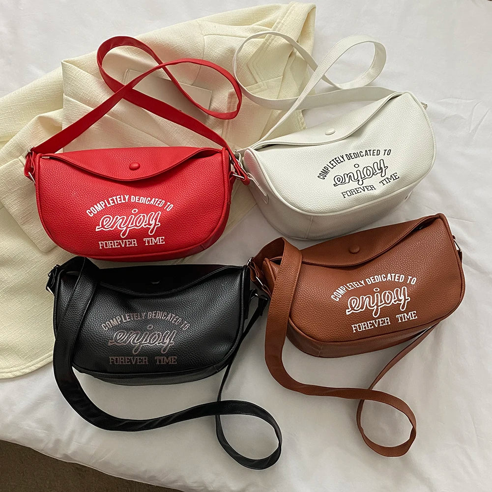 Letter Printed Shoulder Bag PU Leather Casual Soft Large Capacity