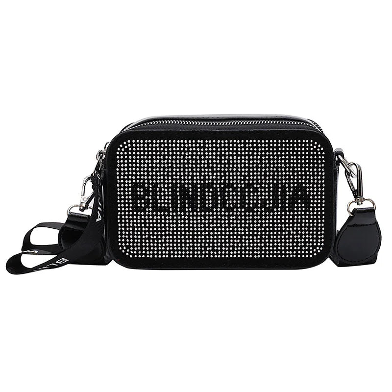 Vintage Rhinestone Diamond Messenger Bag Women PU Shoulder Bag